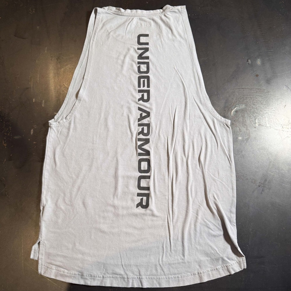 Under Armour Heatgear Muscle Tank Gray Medium Center Logo Vertical Back Hit - Picture 8 of 8